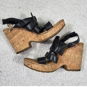 New Born Bernese Cage Leather Wedges black Sandals Women size 8